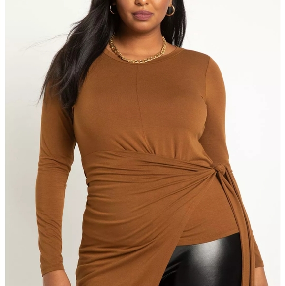 Asymmetric Long Top With Waist Tie - Picture 2 of 4